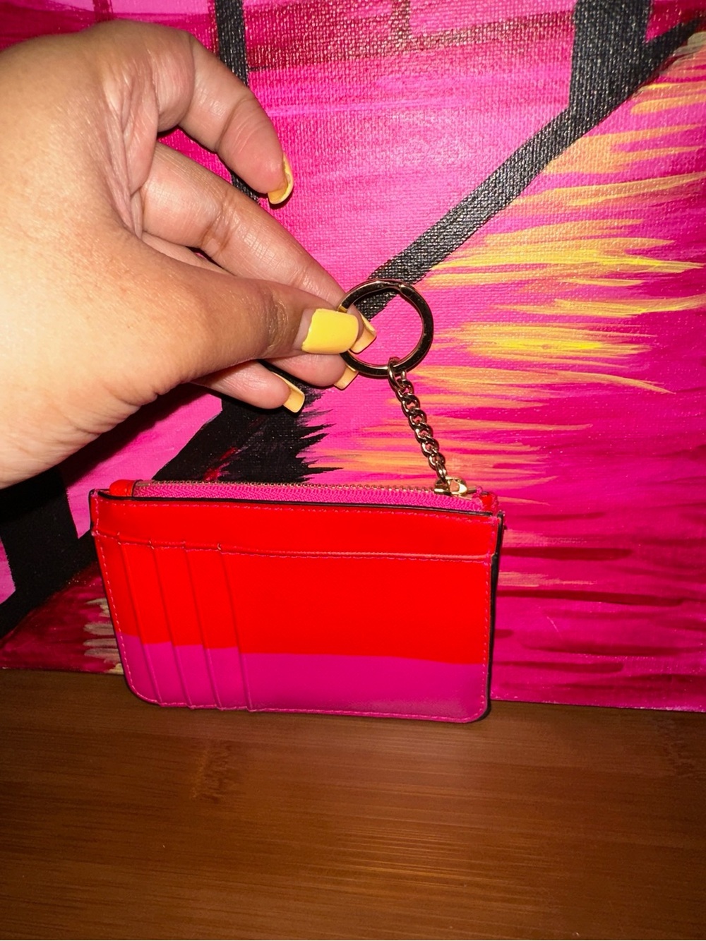 NWOT kate spade Hot Pink, Red & Black Striped Card Pouch - Picture 3 of 4